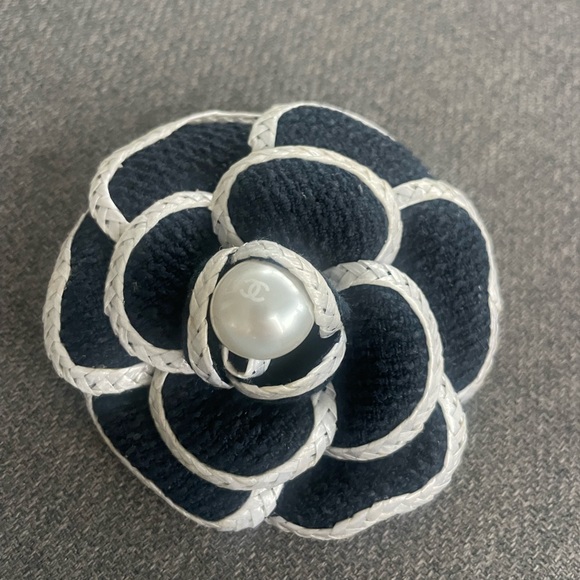 Chanel Navy and White Flower Brooch